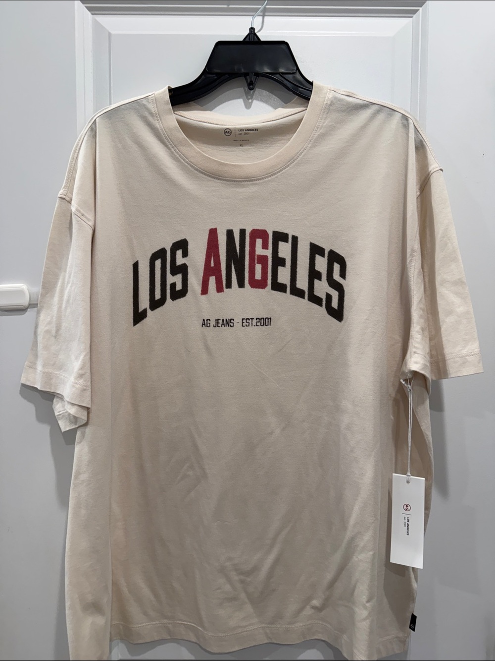 Ag Adriano Goldschmied Cream T-Shirt with Red and Black Los Angeles Graphic